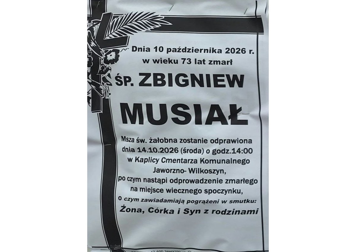 Nekrolog: śp. Zbigniew Musiał, zm. 10 października 2026 r.