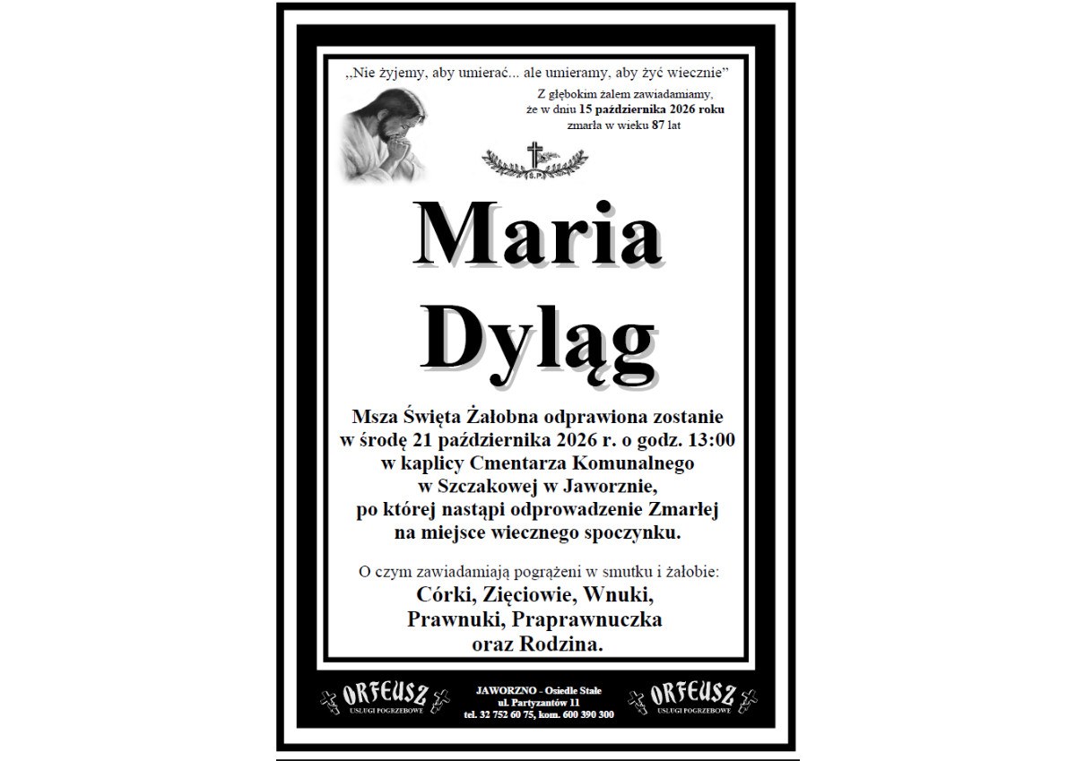 Nekrolog: śp. Maria Dyląg, zm. 15 października 2026 r.