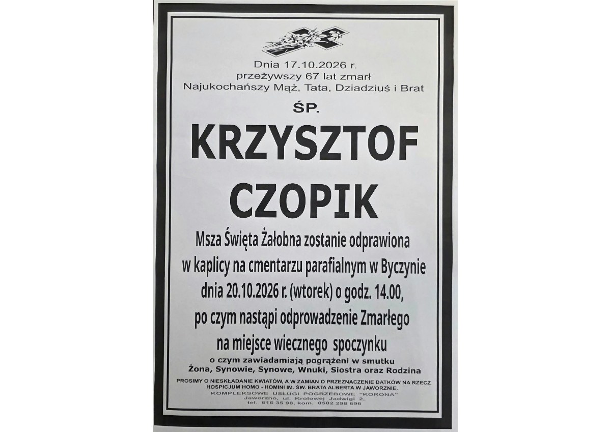 Nekrolog: śp. Krzysztof Czopik, zm. 17 października 2026 r.
