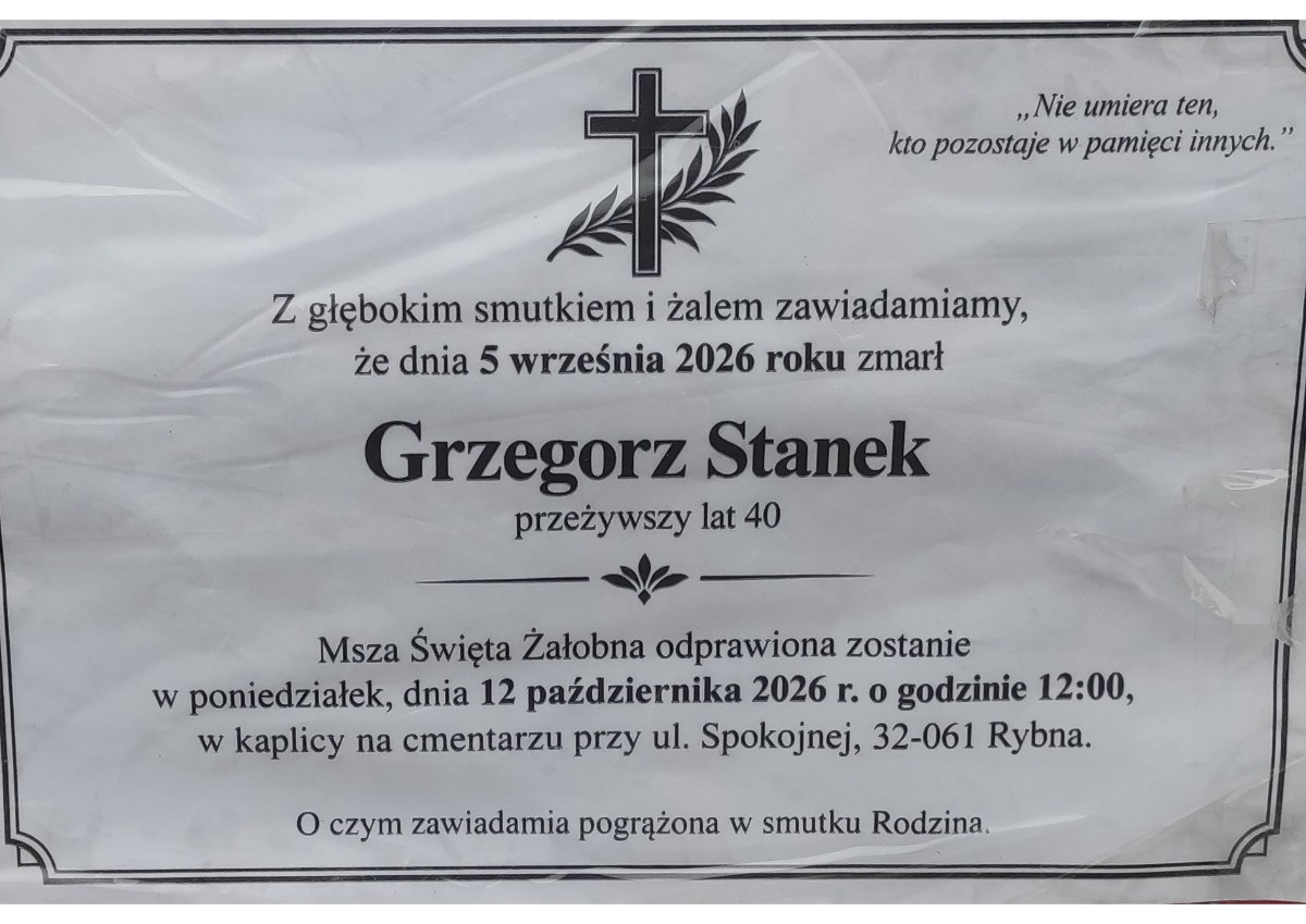 Nekrolog: śp. Grzegorz Stanek, zm. 5 września 2026 r.
