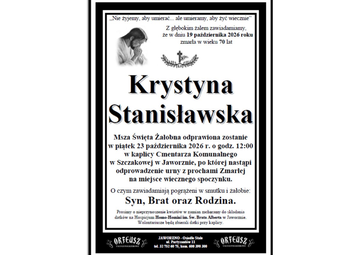 Nekrolog: śp. Krystyna Stanisławska, zm. 19 października 2026 r.