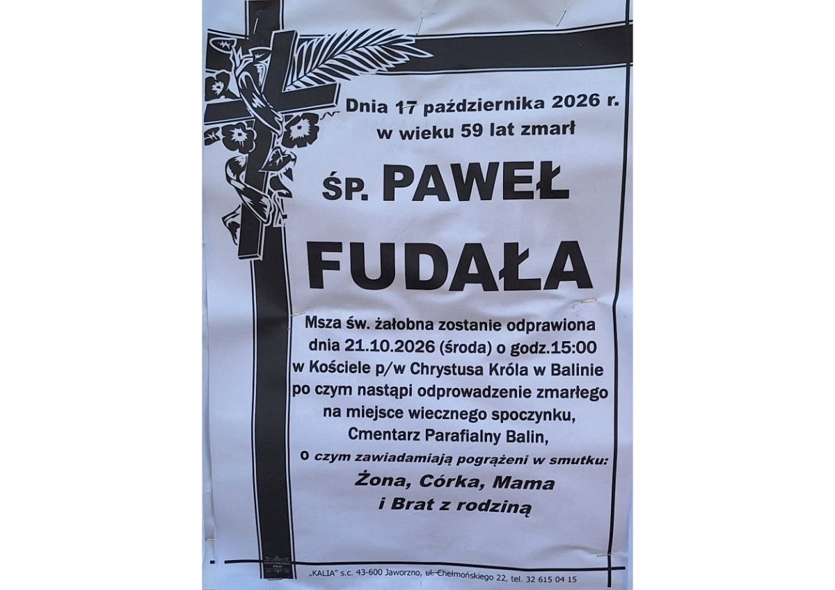 Nekrolog: śp. Paweł Fudała, zm. 17 października 2026 r.
