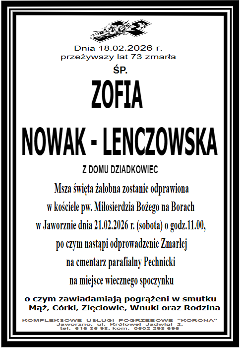 ZOFIA  NOWAK-LENCZOWSKA Z DOMU DZIADKOWIEC
