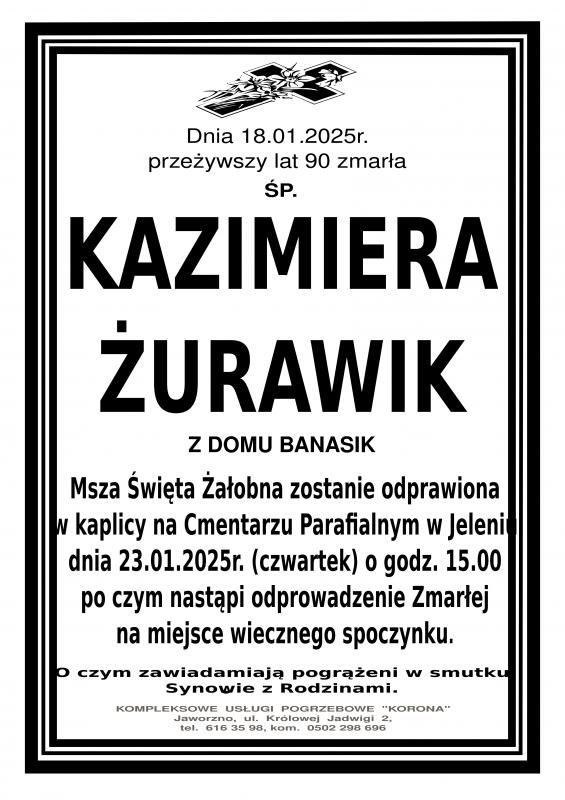 KAZIMIERA ŻURAWIK Z DOMU BANASIK