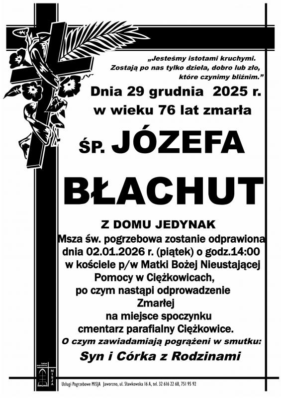 JÓZEFA BŁACHUT Z DOMU JEDYNAK