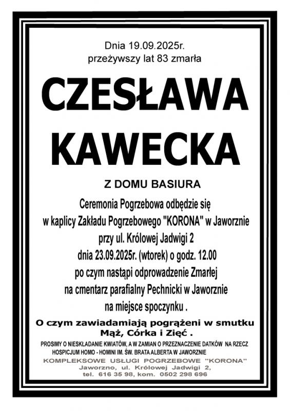 CZESŁAWA KAWECKA Z DOMU BASIURA