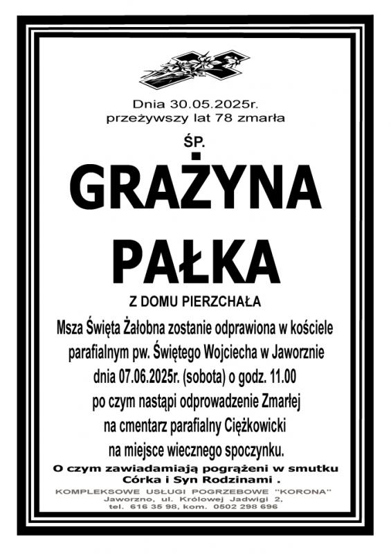 GRAŻYNA PAŁKA Z DOMU PIERZCHAŁA