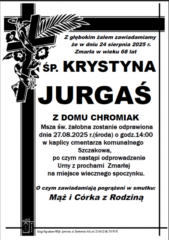 KRYSTYNA JURGAŚ Z DOMU CHROMIAK