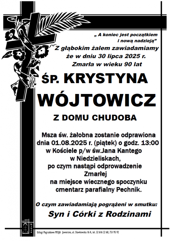 KRYSTYNA WÓJTOWICZ Z DOMU CHUDOBA