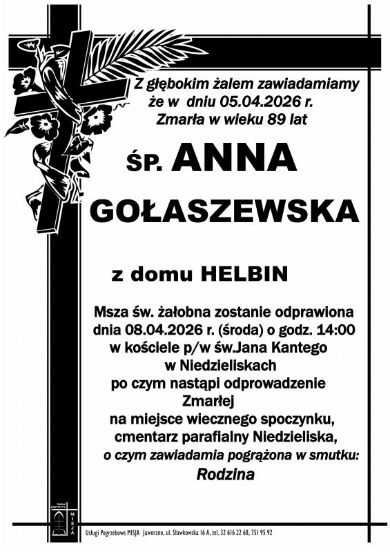 ANNA GOŁASZEWSKA Z DOMU HELBIN