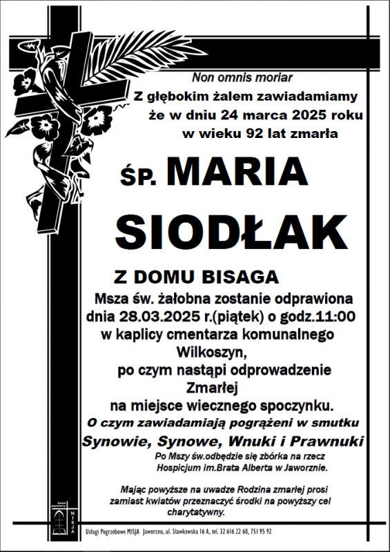 MARIA SIODŁAK Z DOMU BISAGA