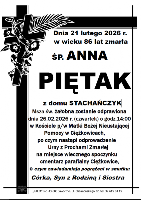 ANNA PIĘTAK z domu STACHAŃCZYK