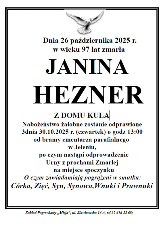 JANINA HEZNER Z DOMU KULA