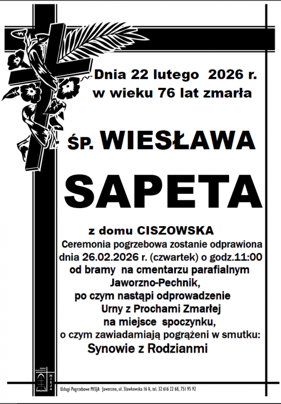 WIESŁAWA SAPETA z domu CISZOWSKA