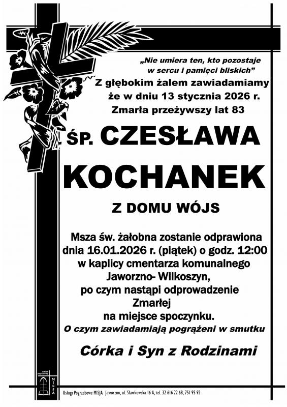 CZESŁAWA KOCHANEK Z DOMU WÓJS