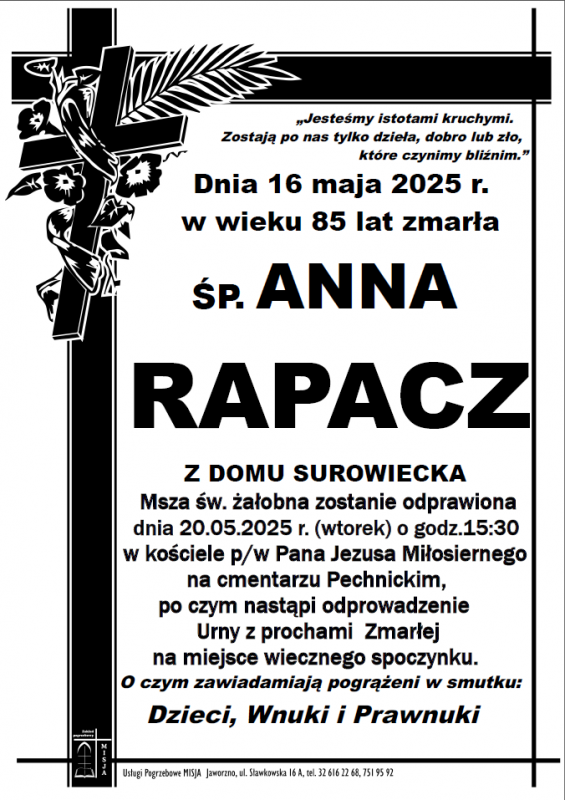 ANNA RAPACZ Z DOMU SUROWIECKA