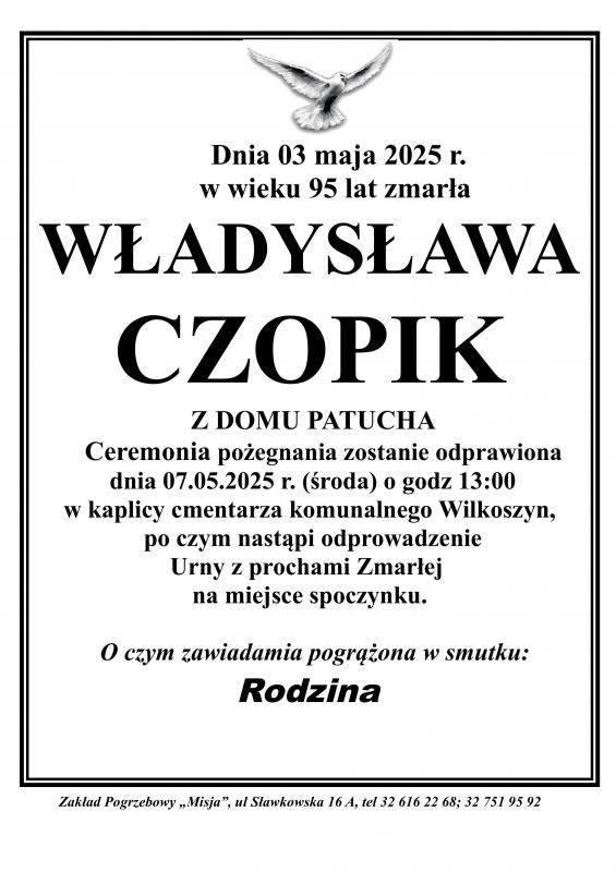 WŁADYSŁAWA CZOPIK Z DOMU PATUCHA