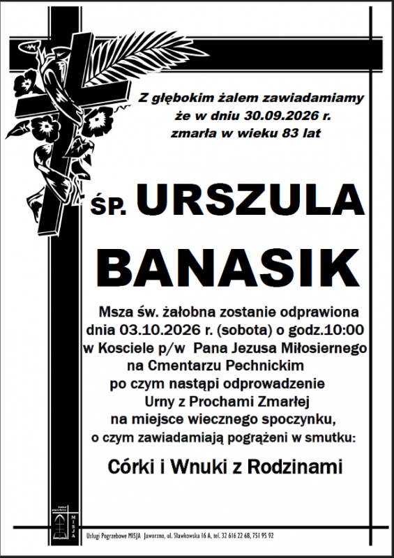 Nekrolog: śp. URSZULA BANASIK, zm. 30 września 2026 r.