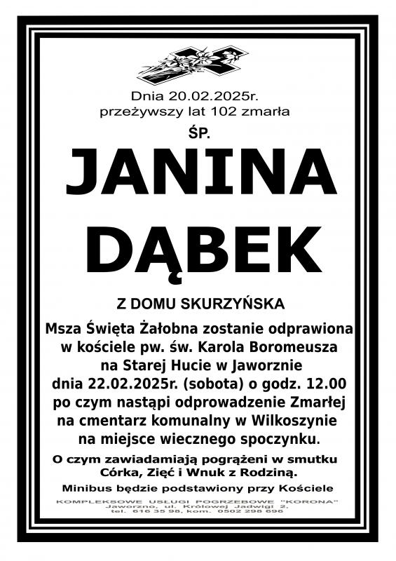 JANINA DĄBEK Z DOMU SKURZYŃSKA