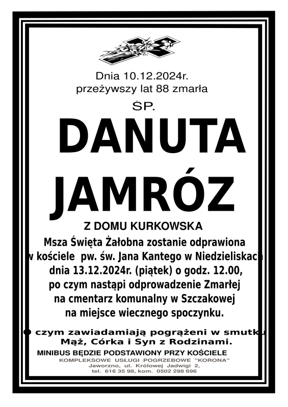 DANUTA JAMRÓZ Z DOMU KURKOWSKA