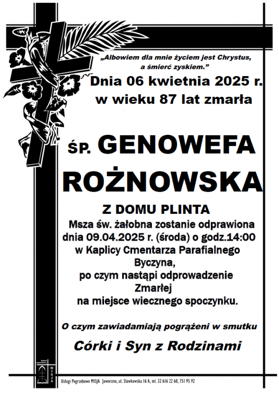 GENOWEFA ROŻNOWSKA Z DOMU PLINTA