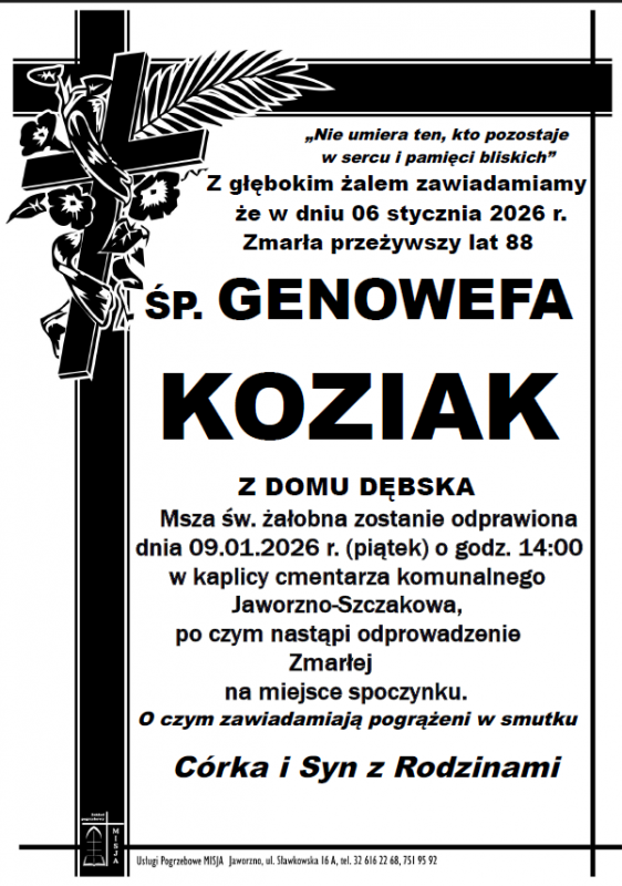 GENOWEFA KOZIAK Z DOMU DĘBSKA
