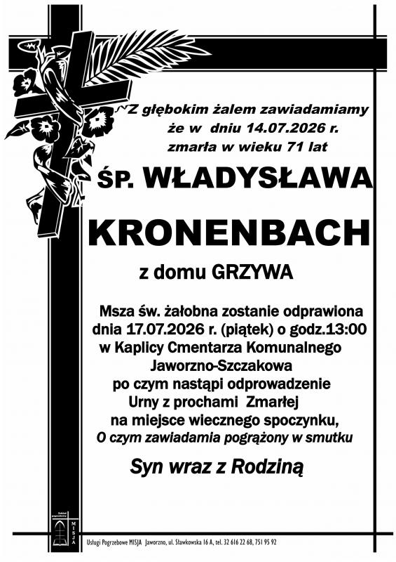 WŁADYSŁAWA KRONENBACH Z DOMU GRZYWA