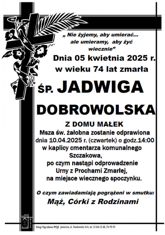 JADWIGA DOBROWOLSKA Z DOMU MAŁEK