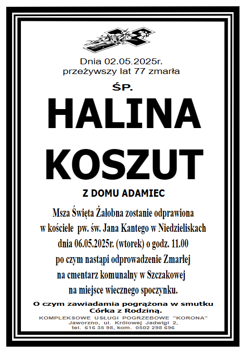 HALINA KOSZUT Z DOMU ADAMIEC