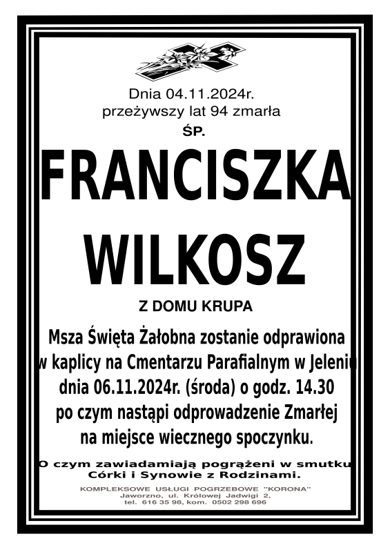 FRANCISZKA WILKOSZ Z DOMU KRUPA