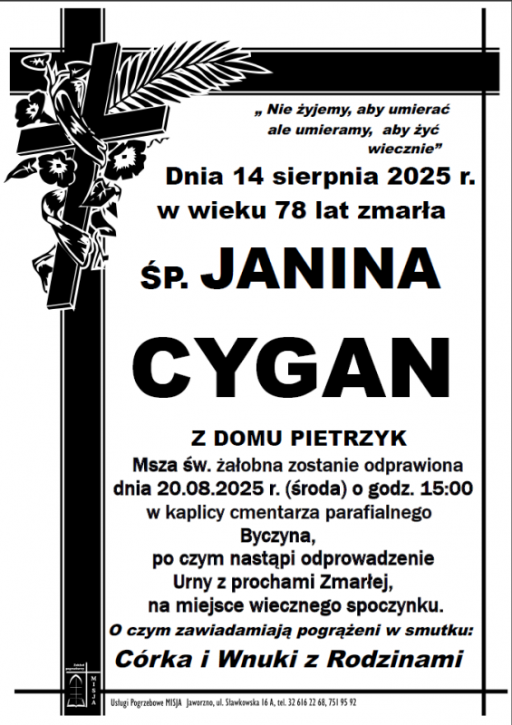 JANINA CYGAN Z DOMU PIETRZYK