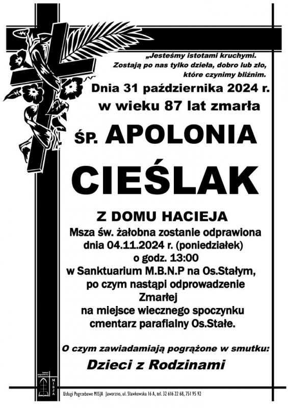 APOLONIA CIEŚLAK Z DOMU HACIEJA