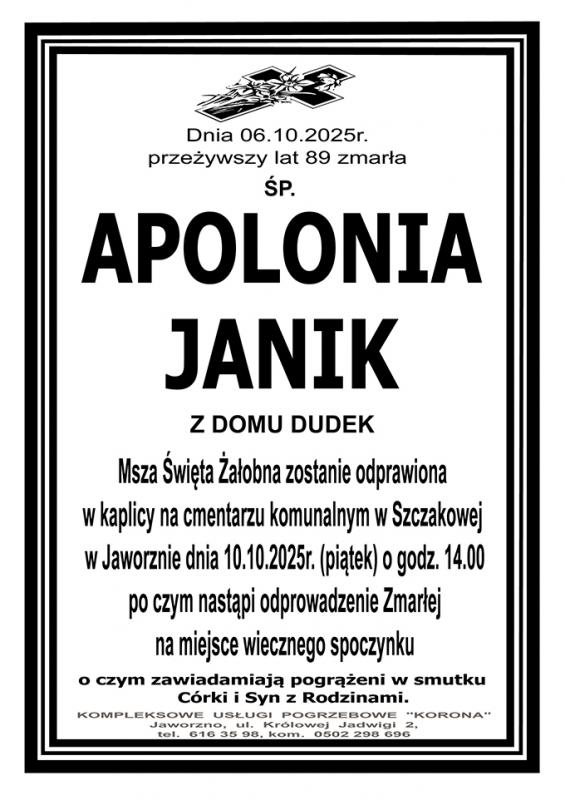 APOLONIA JANIK Z DOMU DUDEK