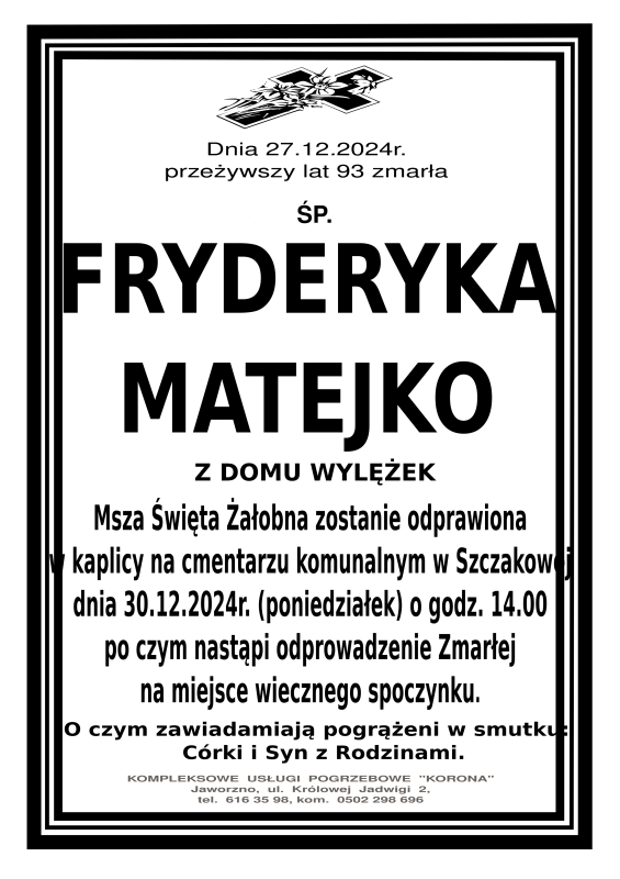 FRYDERYKA MATEJKO