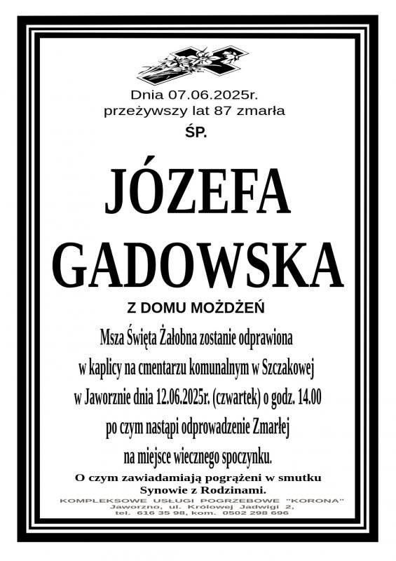 JÓZEFA GADOWSKA Z DOMU MOŻDŻEŃ