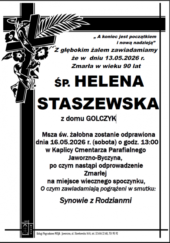 HELENA STASZEWSKA Z DOMU GOLCZYK