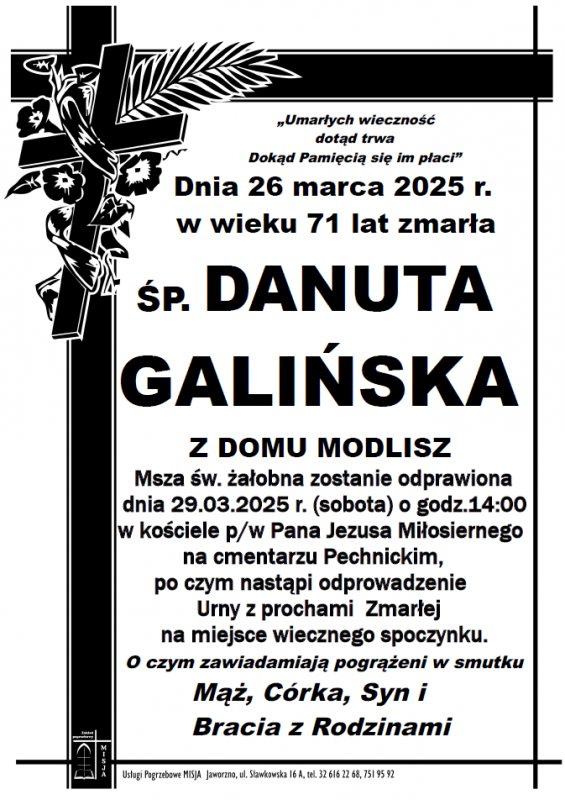 DANUTA GALIŃSKA Z DOMU MODLISZ
