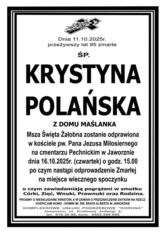KRYSTYNA POLAŃSKA Z DOMU MAŚLANKA