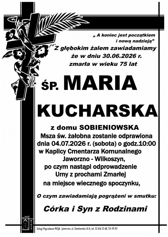 MARIA KUCHARSKA Z DOMU SOBIENIOWSKA