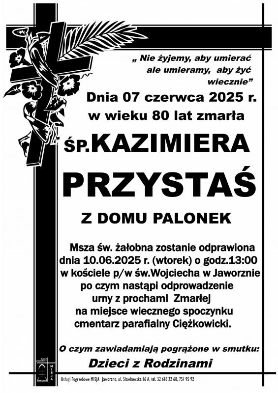 KAZIMIERA PRZYSTAŚ Z DOMU PALONEK