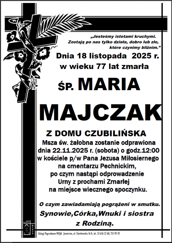 MARIA MAJCZAK Z DOMU CZUBILIŃSKA
