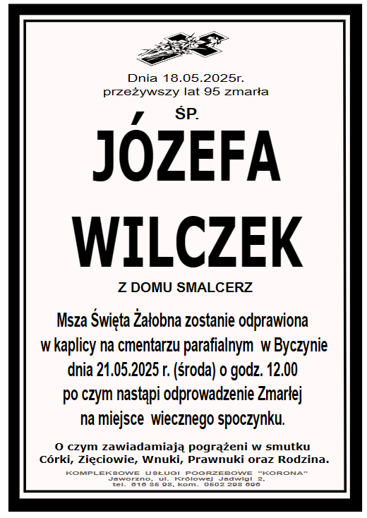 JÓZEFA WILCZEK Z DOMU SMALCERZ