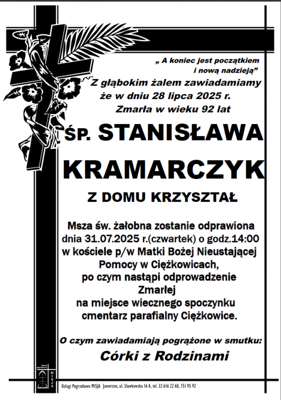 STANISŁAWA KRAMARCZYK Z DOMU KRZYSZTAŁ