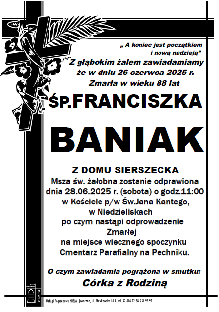 FRANCISZKA BANIAK Z DOMU SIERSZECKA