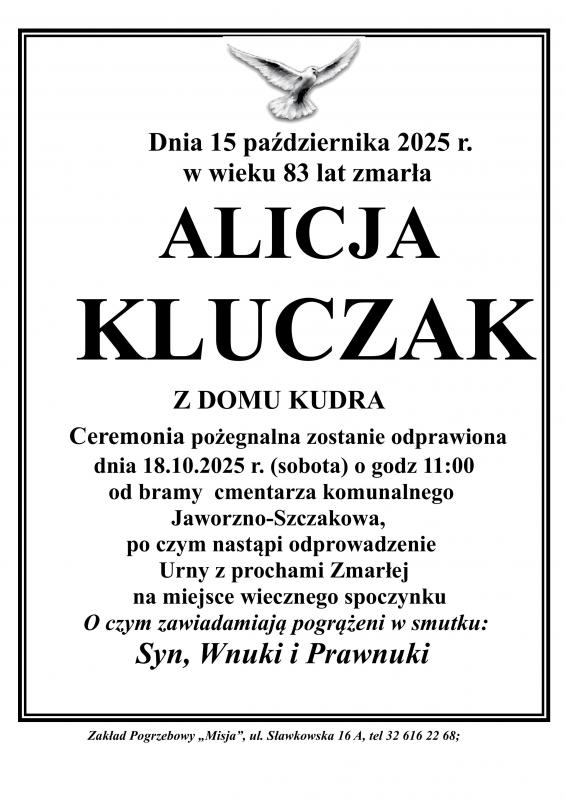 ALICJA KLUCZAK Z DOMU KUDRA