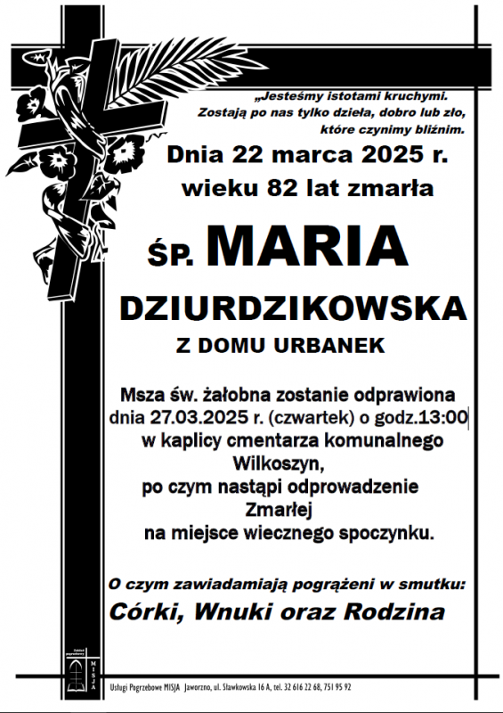 MARIA DZIURDZIKOWSKA Z DOMU URBANEK