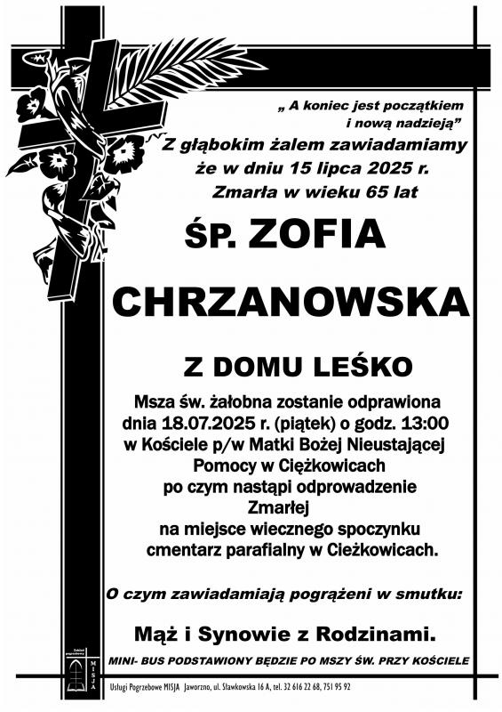 ZOFIA CHRZANOWSKA Z DOMU LEŚKO