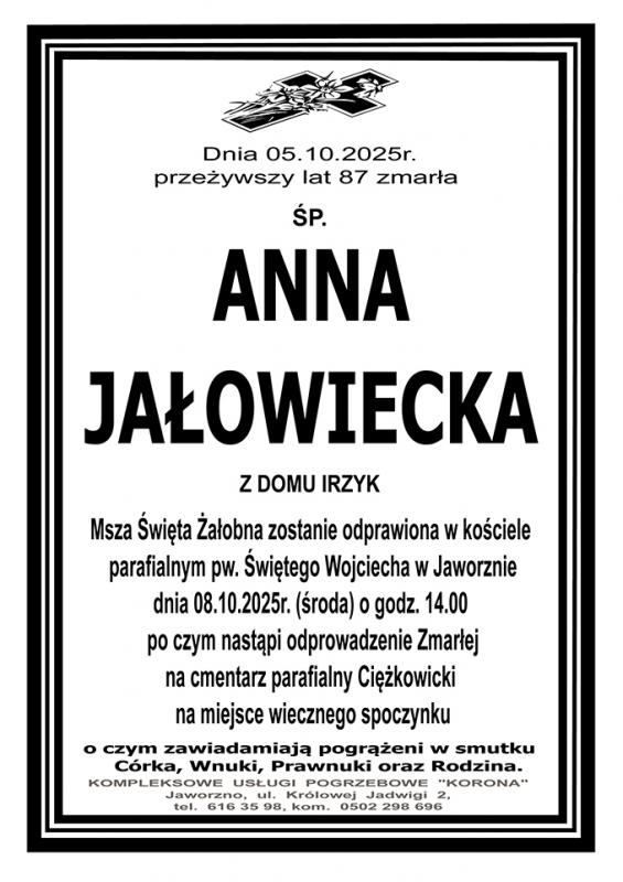 ANNA JAŁOWIECKA Z DOMU IRZYK