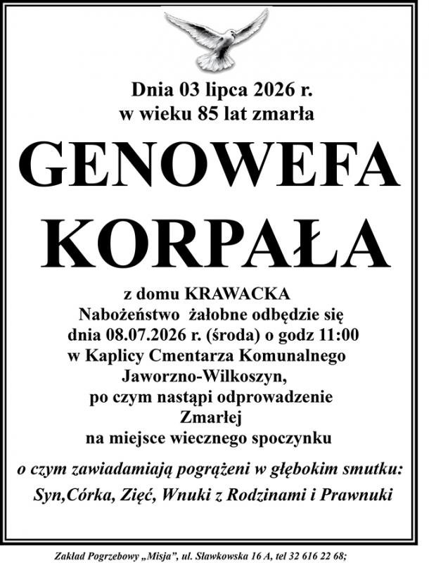 GENOWEFA KORPAŁA Z DOMU KRAWACKA