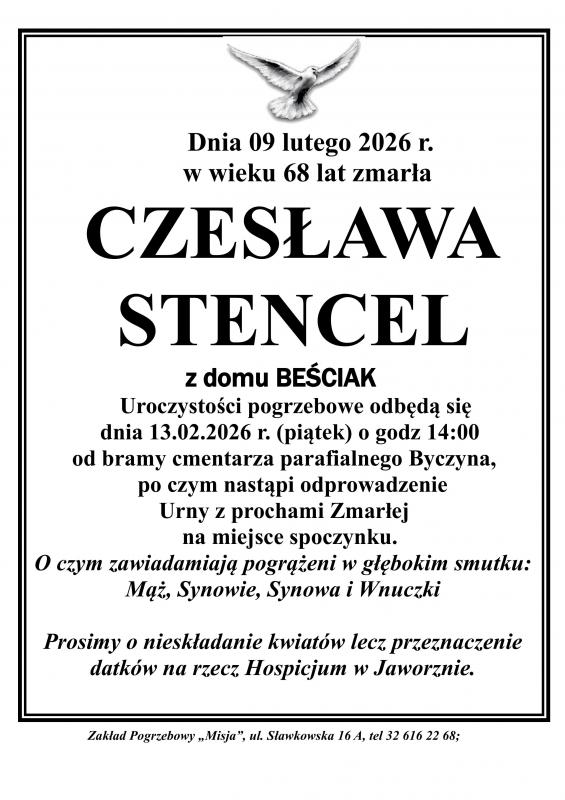 CZESŁAWA STENCEL Z DOMU BEŚCIAK